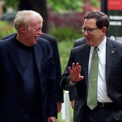 Phil Knight with UO President Michael Schill