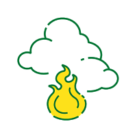 Icon of fire with billowing smoke on top.