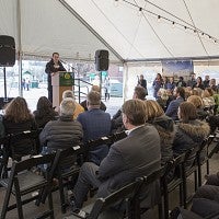 President Schill addressing gathering