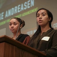 Sigma Delta Chapter of Alpha Kappa Alpha Sorority members Brianna Hayes and Nicole Dodier