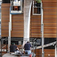 Workers during installation